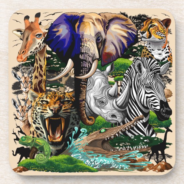 Wild African Savanna Animals Beverage Coaster (Front)