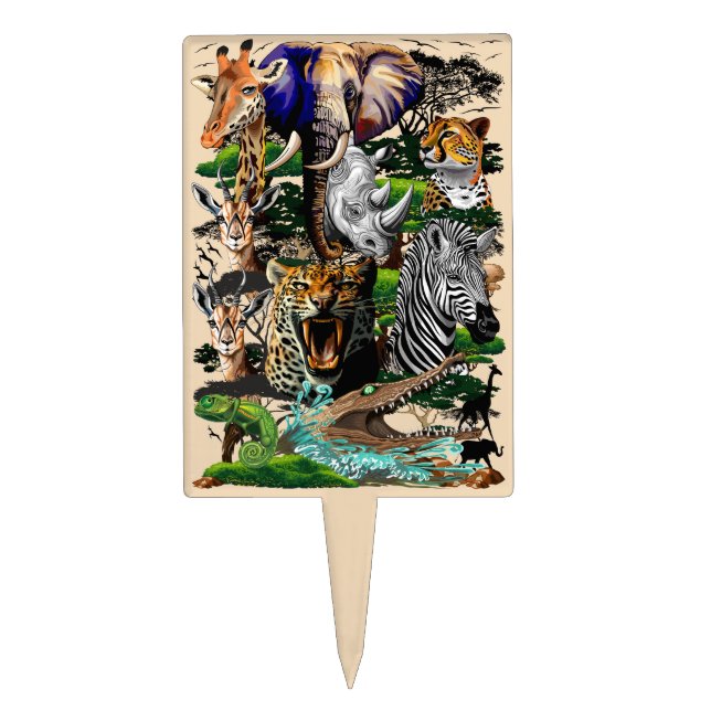 Wild African Savanna Animals Cake Topper (Front)