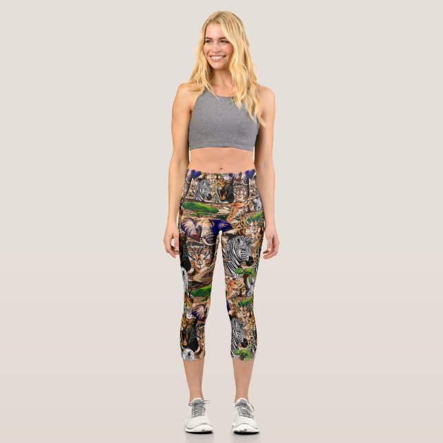 Wild African Savanna Animals Capri Leggings (Front)