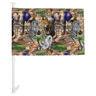 Wild African Savanna Animals Car Flag