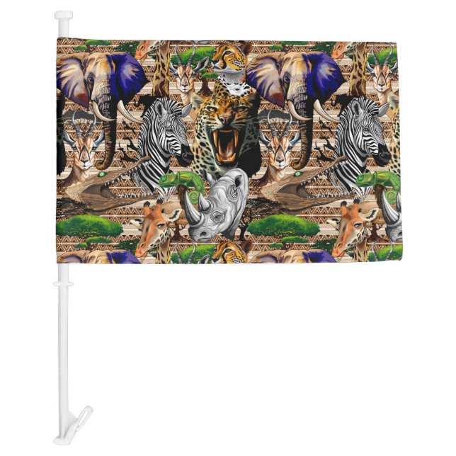 Wild African Savanna Animals Car Flag (Front)