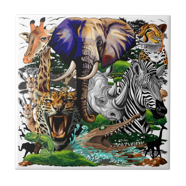 Wild African Savanna Animals Ceramic Tile (Front)
