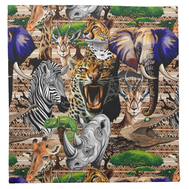 Wild African Savanna Animals Cloth Napkin (Front)