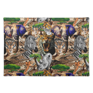 Wild African Savanna Animals Cloth Placemat