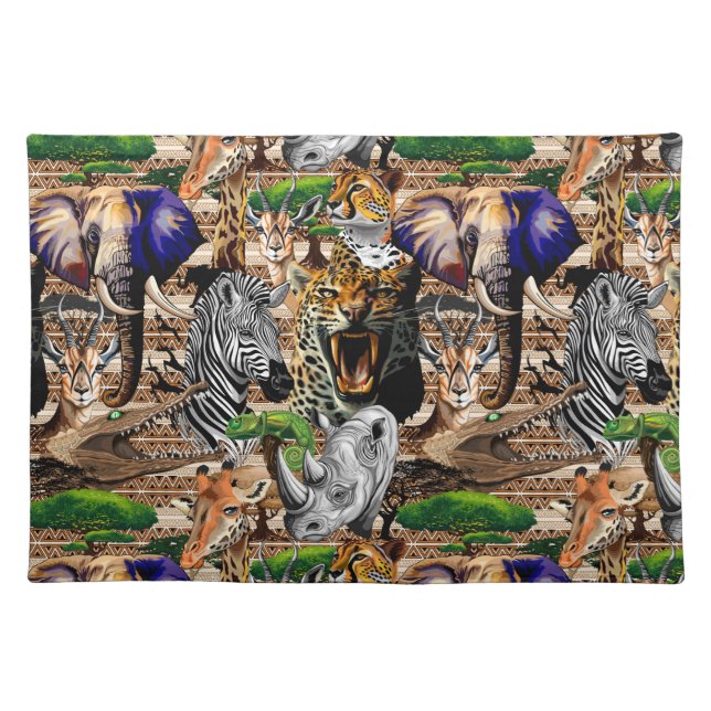 Wild African Savanna Animals Cloth Placemat (Front)