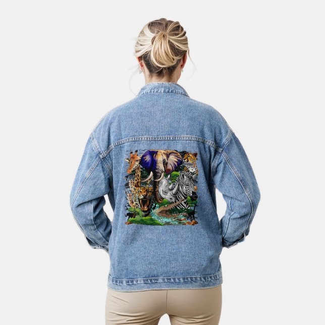 Wild African Savanna Animals Denim Jacket (Model)