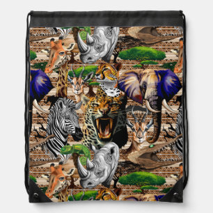 Wild African Savanna Animals Drawstring Bag