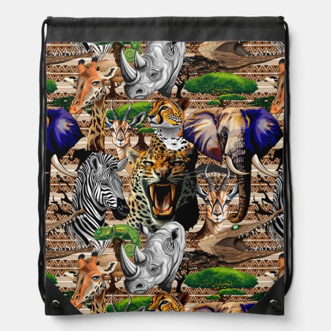 Wild African Savanna Animals Drawstring Bag (Front)