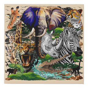 Wild African Savanna Animals Faux Canvas Print