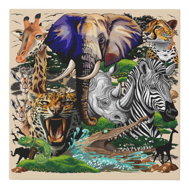 Wild African Savanna Animals Faux Canvas Print (Front)