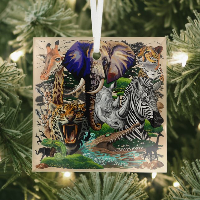 Wild African Savanna Animals Glass Ornament (Insitu)