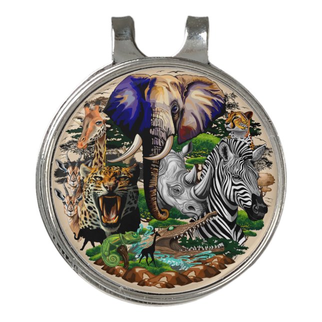 Wild African Savanna Animals Golf Hat Clip (Front)