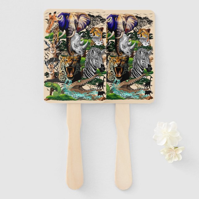 Wild African Savanna Animals Hand Fan (Front and Back)
