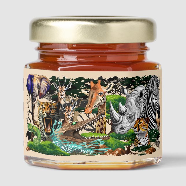 Wild African Savanna Animals Honey Jar Favors (Front)