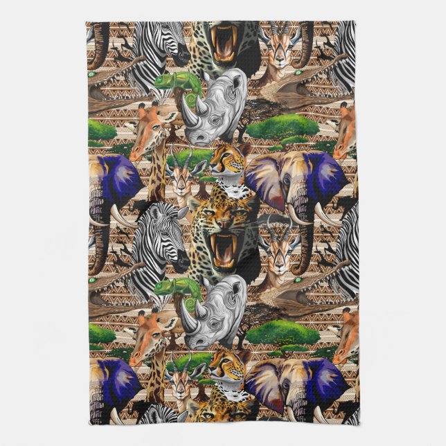 Wild African Savanna Animals Kitchen Towel (Vertical)