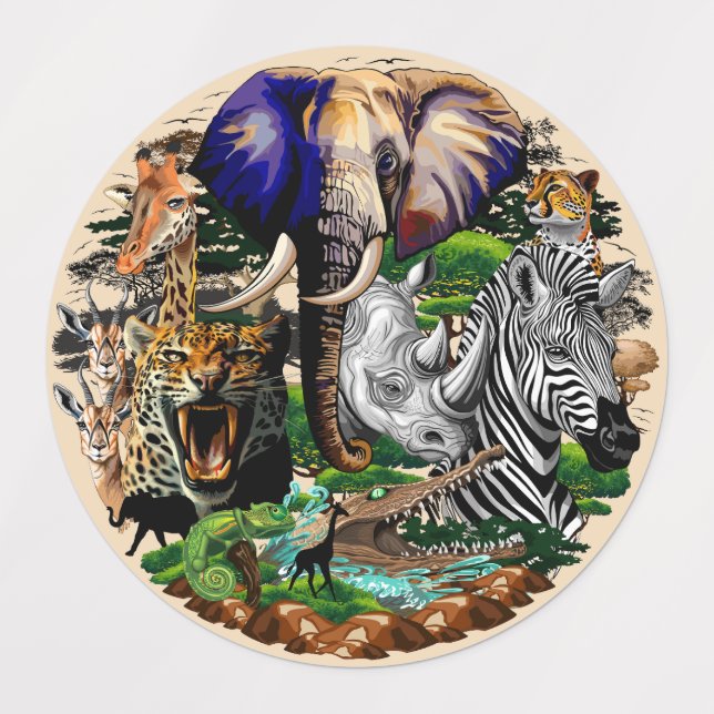 Wild African Savanna Animals Labels (Design 1)