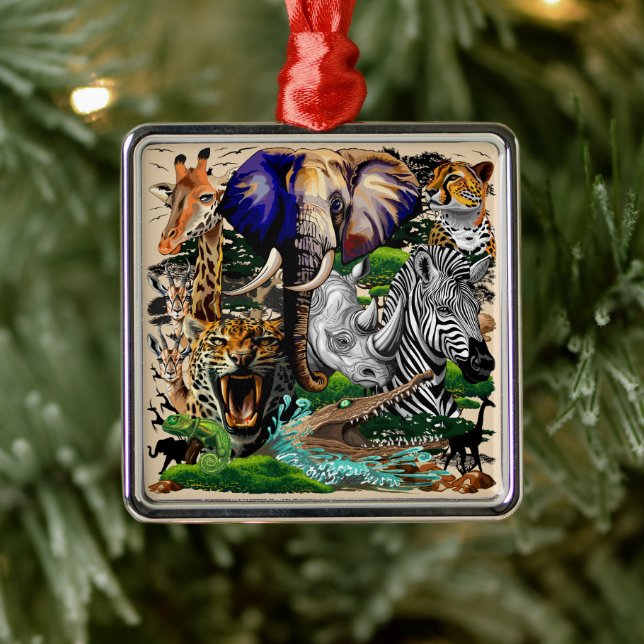 Wild African Savanna Animals Metal Ornament (Tree)