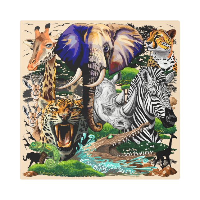 Wild African Savanna Animals Metal Print (Front)