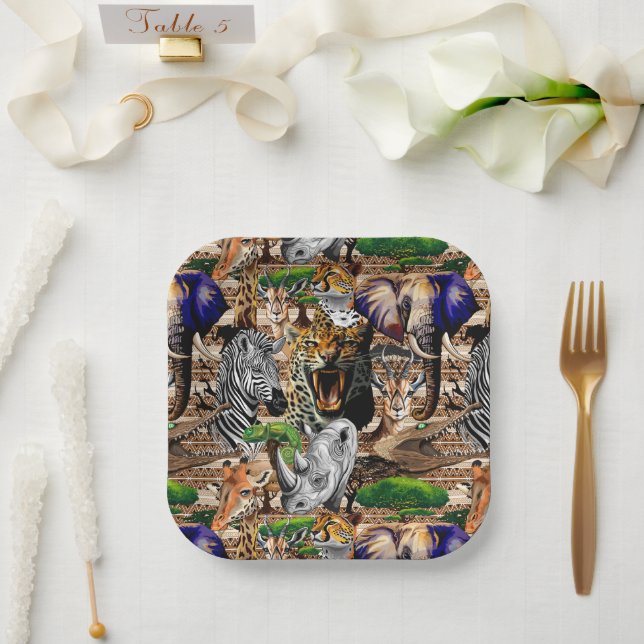 Wild African Savanna Animals Paper Plates (Wedding)