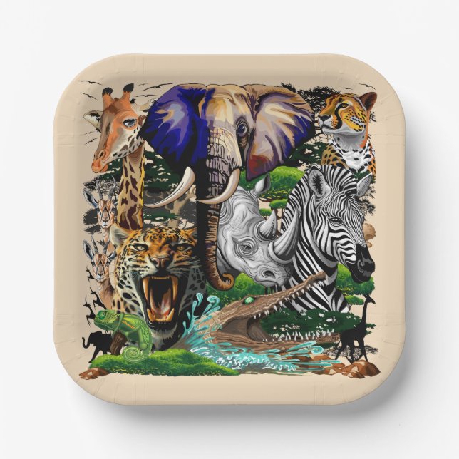 Wild African Savanna Animals Paper Plates (Front)
