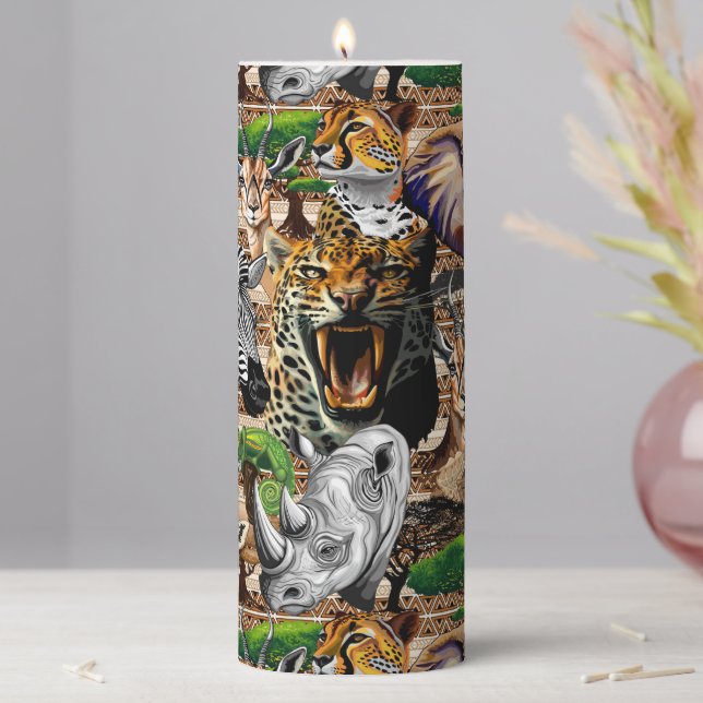 Wild African Savanna Animals Pillar Candle (In Situ)