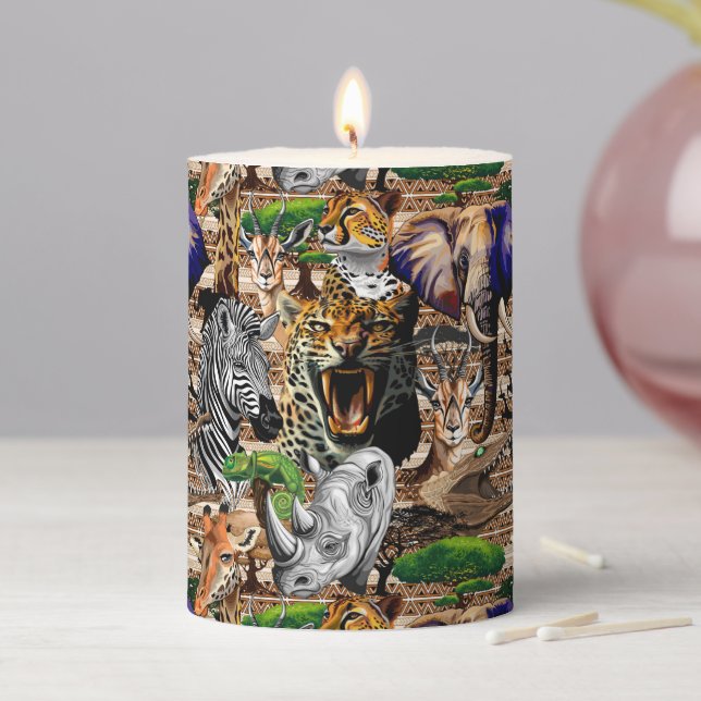 Wild African Savanna Animals Pillar Candle (In Situ)