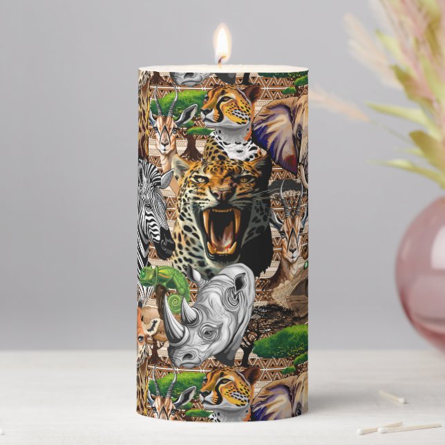 Wild African Savanna Animals Pillar Candle (In Situ)
