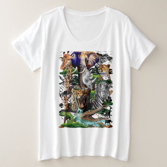 Wild African Savanna Animals Plus Size T-Shirt (Design Front)