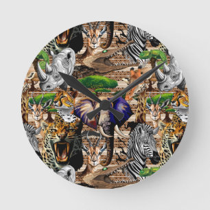 Wild African Savanna Animals Round Clock