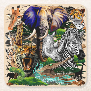 Wild African Savanna Animals Square Paper Coaster