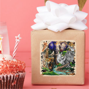 Wild African Savanna Animals Square Sticker