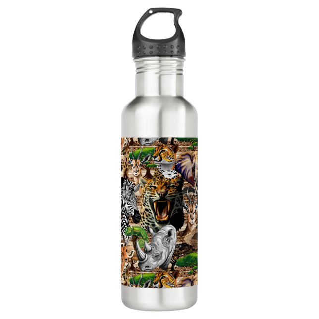 Wild African Savanna Animals Stainless Steel Water Bottle (Front)