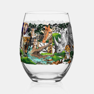 Wild African Savanna Animals Stemless Wine Glass