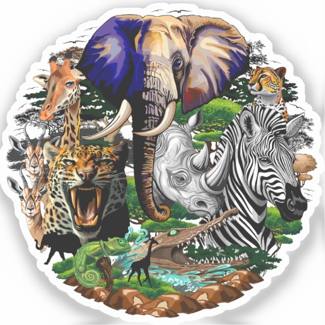 Wild African Savanna Animals Sticker (Front)