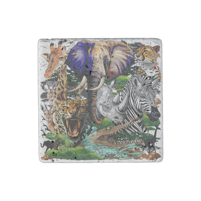 Wild African Savanna Animals Stone Magnet (Front)