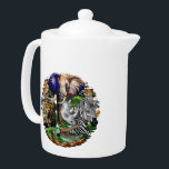 Wild African Savanna Animals Teapot<br><div class="desc">African Savanna Wild Animals assembled to compose a beautiful Nature Background, featuring : giraffe, rhinoceros, gazelle, elephant, zebra, crocodile, chameleon, leopard, Cheetah. Original vector Graphic Art Copyright BluedarkArt TheChameleonArt.</div>