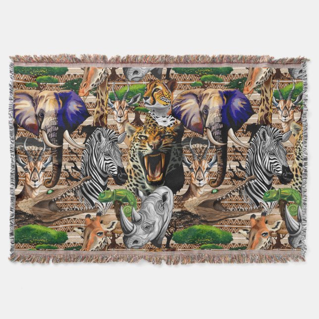 Wild African Savanna Animals Throw Blanket (Front)