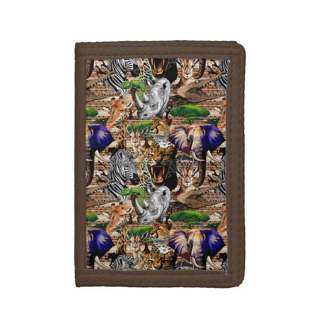 Wild African Savanna Animals Trifold Wallet (Front Vertical)