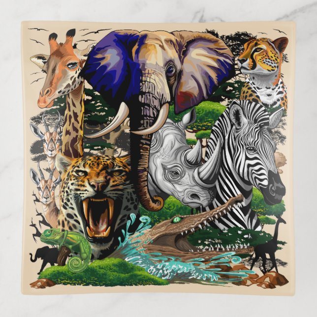 Wild African Savanna Animals Trinket Tray (Front)