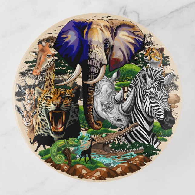 Wild African Savanna Animals Trinket Tray (Front)