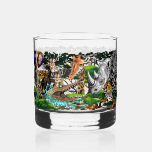Wild African Savanna Animals Whiskey Glass