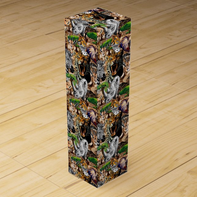 Wild African Savanna Animals Wine Box (Back)