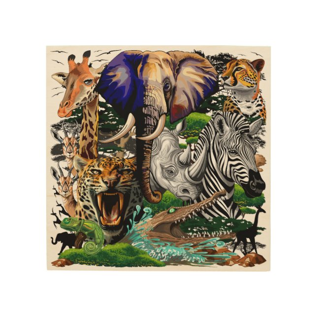 Wild African Savanna Animals Wood Wall Art (Front)