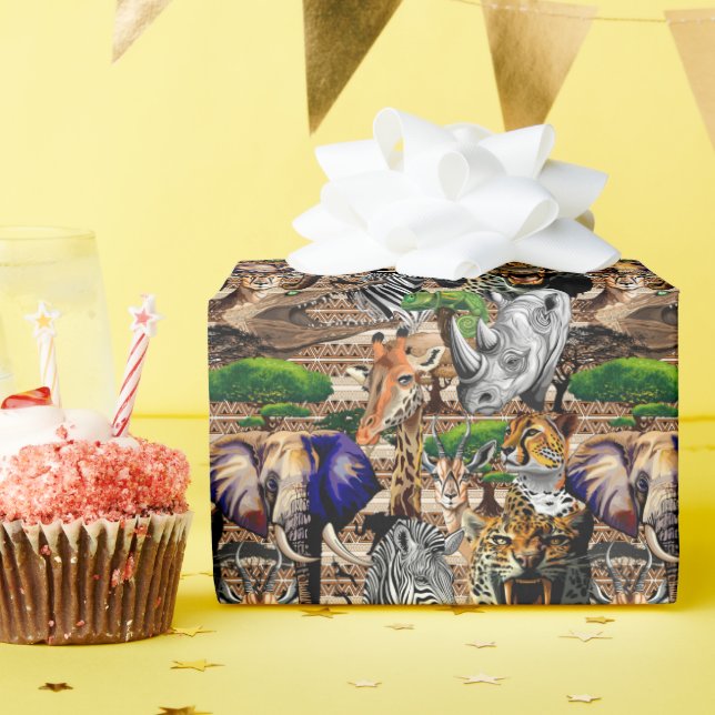 Wild African Savanna Animals Wrapping Paper (Birthday Party)