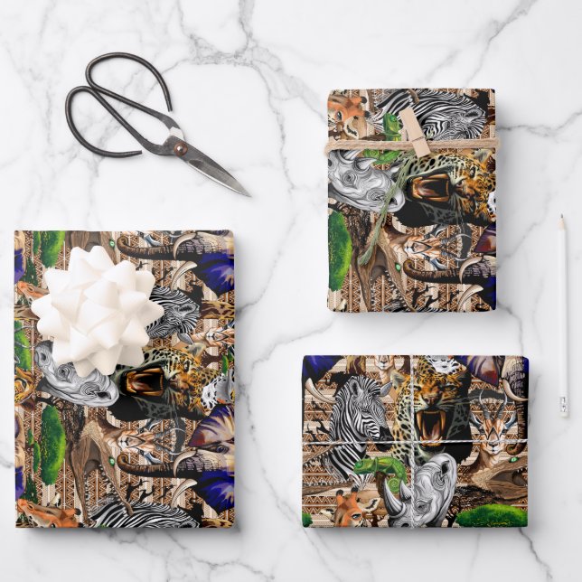 Wild African Savanna Animals Wrapping Paper Sheets (Front)