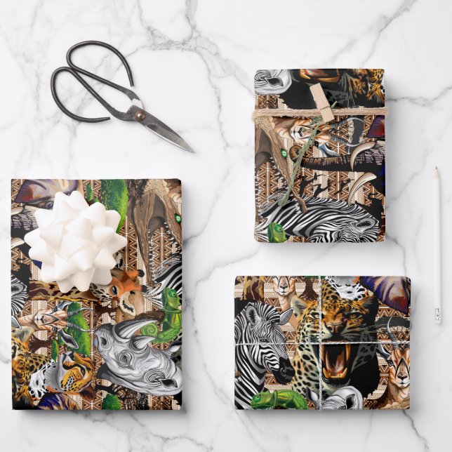 Wild African Savanna Animals Wrapping Paper Sheets (Front)