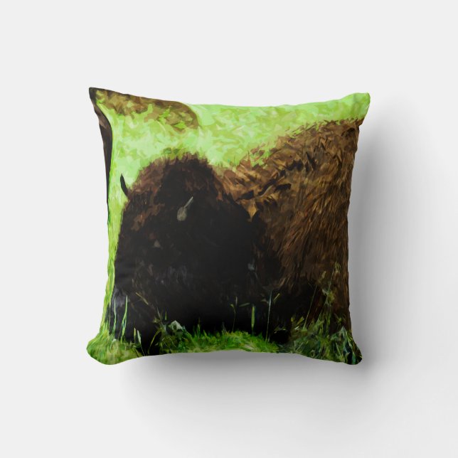 Wild American Bison Abstract Impressionism Throw Pillow (Front)