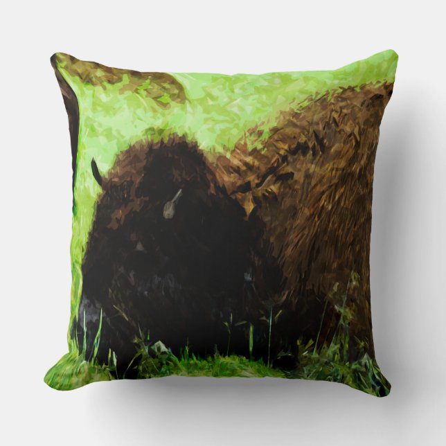 Wild American Bison Abstract Impressionism Throw Pillow (Front)