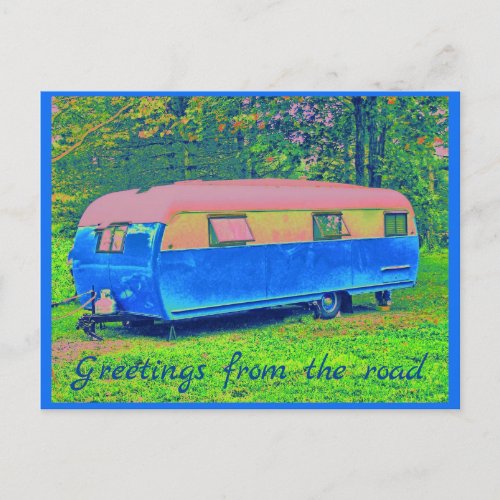 Wild and Cheerful Retro Camping Trailer Postcard