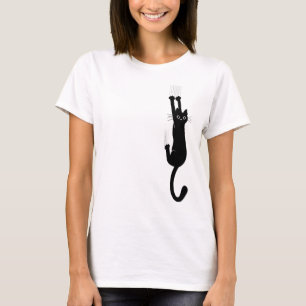 Wild and Crazy Black Cat Hanging On   Humorous T-Shirt